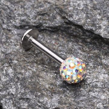 Detail View 1 of Multi-Gem Sparkle Ball Steel Labret-Aurora Borealis